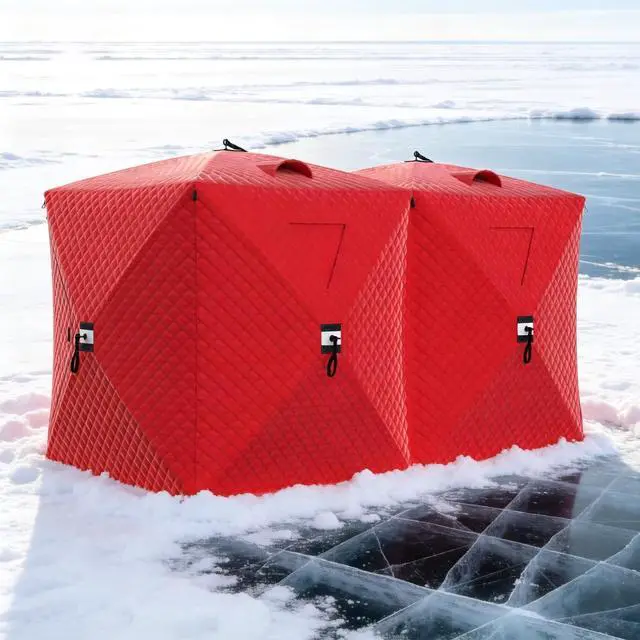 Main image of Insulated Pop-Up Ice Fishing Tent Shelter, 68 Person Portable Hub-Style Cabin Shanty, 60-Second Instant Setup, Windproof Thermal, Winter Ice Fishing Tent w/Ice Anchors, Stability Ropes & Carry Bag