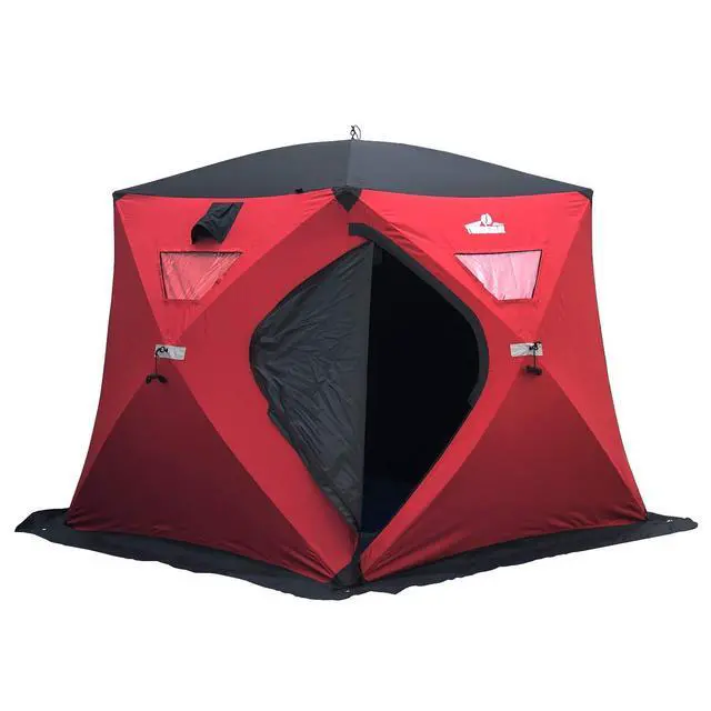 Alt view image 3 of 6 - Ice Cube Series Pop-Up 3-4 Person Wide Bottom Ice Fishing Shelter, 39-56 Square Feet of Fishable Area, Portable 3-4 Person Ice Shanty
