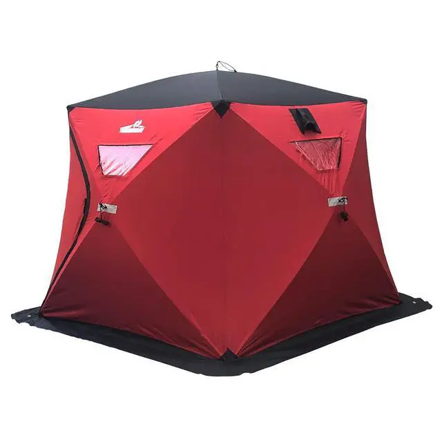 Alt view image 4 of 6 - Ice Cube Series Pop-Up 3-4 Person Wide Bottom Ice Fishing Shelter, 39-56 Square Feet of Fishable Area, Portable 3-4 Person Ice Shanty