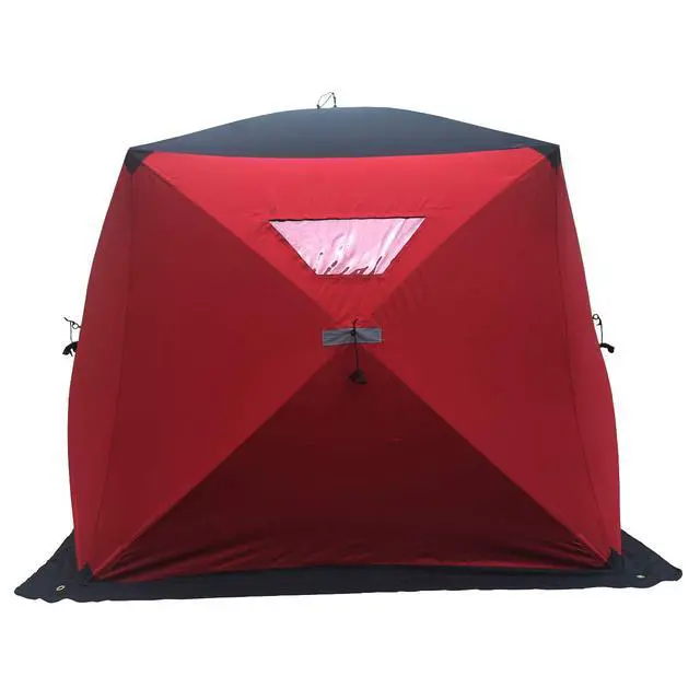 Alt view image 5 of 6 - Ice Cube Series Pop-Up 3-4 Person Wide Bottom Ice Fishing Shelter, 39-56 Square Feet of Fishable Area, Portable 3-4 Person Ice Shanty