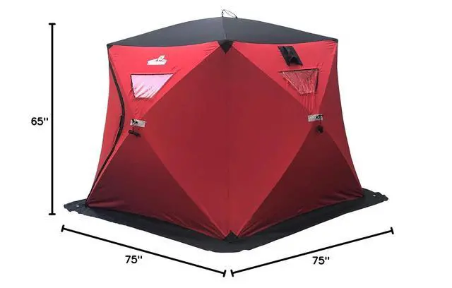 Alt view image 6 of 6 - Ice Cube Series Pop-Up 3-4 Person Wide Bottom Ice Fishing Shelter, 39-56 Square Feet of Fishable Area, Portable 3-4 Person Ice Shanty