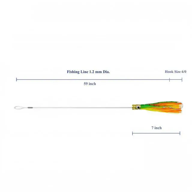 Alt view image 5 of 7 - Saltwater Trolling Lures Set, Offshore Fishing Lure Rigged Circle Hook & 6 in/9 in Hoochie Octopus/Squid Skirts for Catching Mahi, Tuna, Wahoo and Big Game Fishes