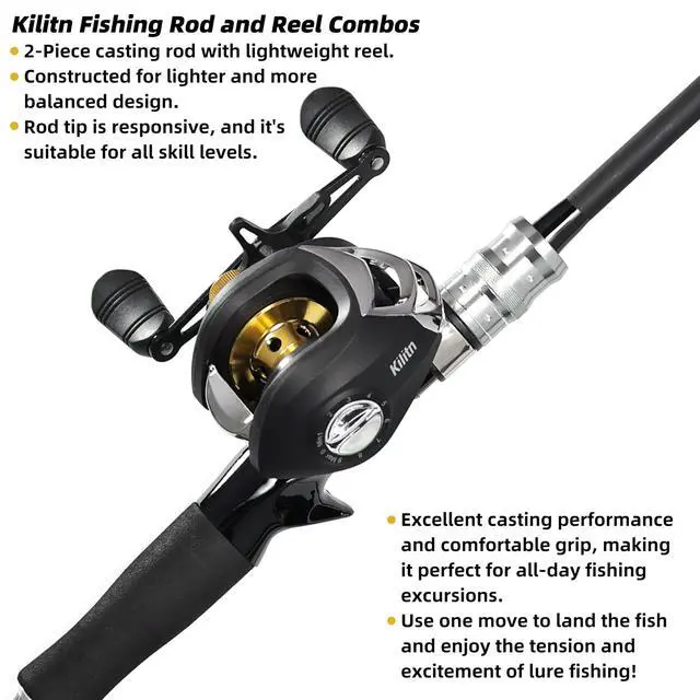 Alt view image 2 of 6 - Fishing Rod and Reel Combo, Black Color Baitcasting Combo Baitcast Reel, 2-Piece Baitcaster Rod, Durable Fiberglass with Comfortable EVA Handle