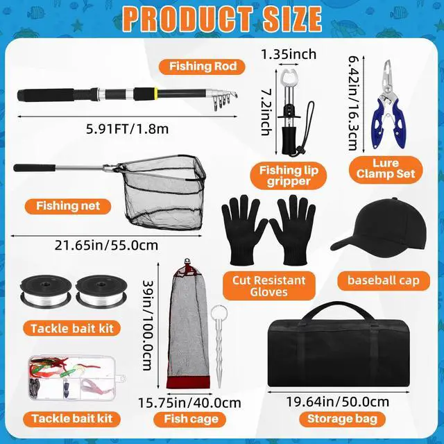Alt view image 2 of 7 - Telescopic Fishing Rod and Reel Combo 2 Pcs Collapsible Fishing Pole Kit with Plier Lip Gripper Lures Carrier Bag Pre-Loaded Spinning Reel for Beginner Men Travel Saltwater Freshwater