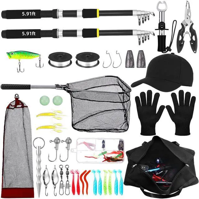 Main image of Telescopic Fishing Rod and Reel Combo 2 Pcs Collapsible Fishing Pole Kit with Plier Lip Gripper Lures Carrier Bag Pre-Loaded Spinning Reel for Beginner Men Travel Saltwater Freshwater