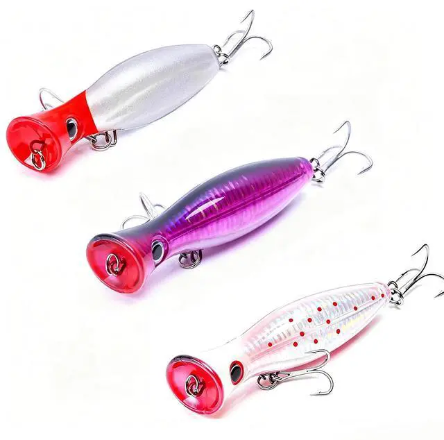 Main image of Popper Fishing Lure Set, 3 PCS Topwater Popper Lures 3D Eyes Fishing Accessories for Saltwater Surface Casting and Freshwater Fishing Gt Tuna Kingfish Large Predator Fish (5.11in, 1.48Oz)