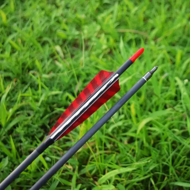 Alt view image 7 of 7 - Pure Carbon Arrows 600 700 Spine 30 Inch Turkey Feather Fletching Screw in Field Points Targeting Hunting for Traditional Long Bow Recurve Bow Compound Bow