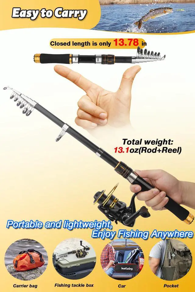 Alt view image 4 of 7 - Fishing Pole Combo Set, 6.89ft Fishing Rod and Reel Combo, Carbon Fiber Telescopic Fishing Rod Kit with Spinning Reel, Fishing Pliers, Lip Gripper, Line, Lures for Beginner Angler