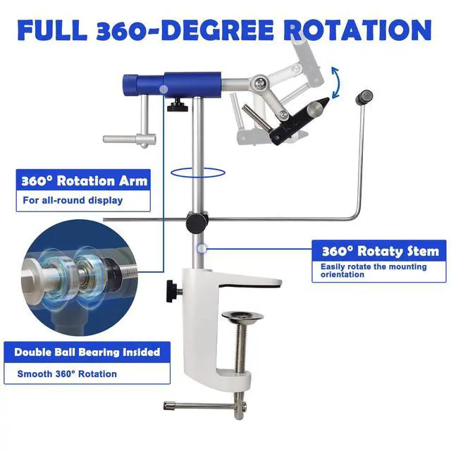 Alt view image 3 of 6 - TrueGrip Fly Tying Vise with 360° Rotary Function Smooth Ball Bearing System, Adjustable Tension, Durable Hook Jaws (Fits 26 to 4/0)