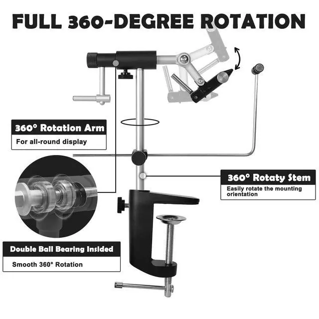 Alt view image 4 of 6 - TrueGrip Fly Tying Vise with 360° Rotary Function Smooth Ball Bearing System, Adjustable Tension, Durable Hook Jaws (Fits 26 to 4/0)