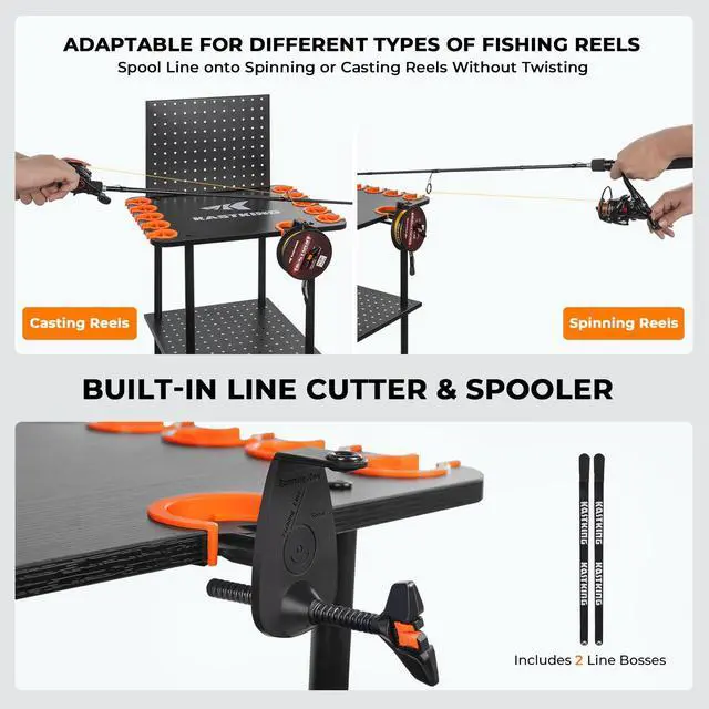 Alt view image 5 of 7 - Gear Trolley V12, Indoor Fishing Rod Holder for 12 Combos, 3-Tier Fishing Accessory Shelves With Peg Wall, Patented Built-in Line Spooler, Mobile Tackle Storage Cart With Locking Wheels
