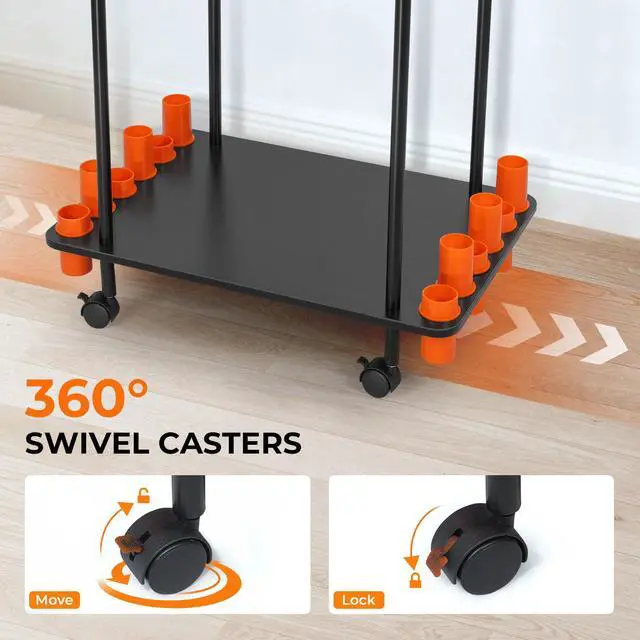 Alt view image 7 of 7 - Gear Trolley V12, Indoor Fishing Rod Holder for 12 Combos, 3-Tier Fishing Accessory Shelves With Peg Wall, Patented Built-in Line Spooler, Mobile Tackle Storage Cart With Locking Wheels