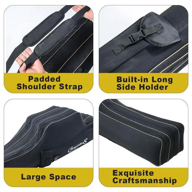 Alt view image 5 of 7 - Fishing Rod Case, 3 Layers Organizer Pole Storage Bag Fishing Rod and Reel Carrier Organizer for Travel-135cm/53in-Black