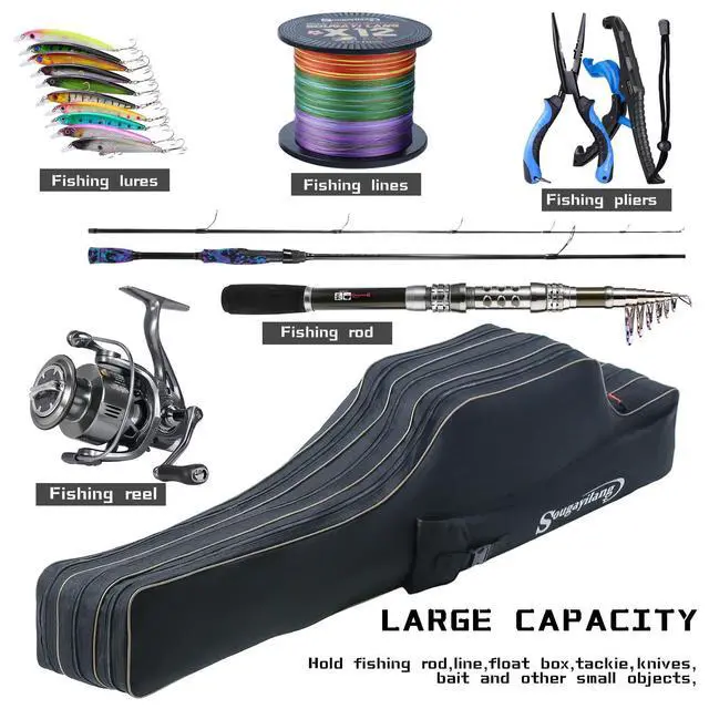 Alt view image 7 of 7 - Fishing Rod Case, 3 Layers Organizer Pole Storage Bag Fishing Rod and Reel Carrier Organizer for Travel-135cm/53in-Black