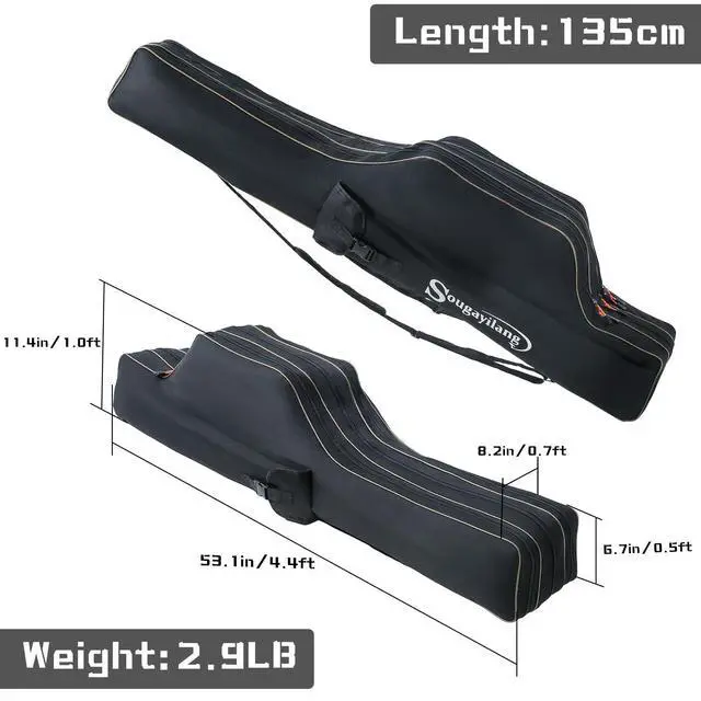 Alt view image 2 of 7 - Fishing Rod Case, 3 Layers Organizer Pole Storage Bag Fishing Rod and Reel Carrier Organizer for Travel-135cm/53in-Black