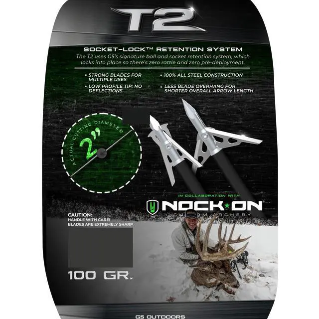 Alt view image 5 of 7 - G5 T2 Expandable 2-Blade Broadheads | 3-Pack | 100/125 Grains | Razor Sharp 2" Cutting Diameter Mechanical Blades | Screw in | Compound & Recurve Compatible