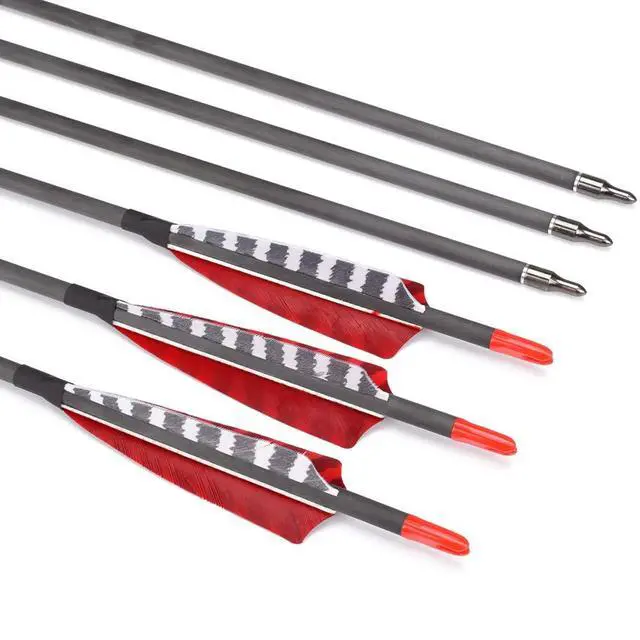 Alt view image 3 of 7 - Pure Carbon Arrows 600 700 Spine 30 Inch Turkey Feather Fletching Screw in Field Points Targeting Hunting for Traditional Long Bow Recurve Bow Compound Bow