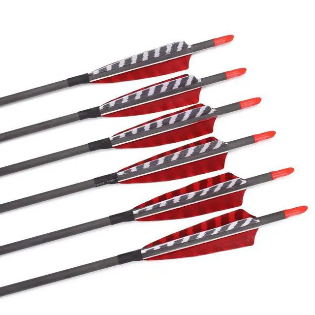 Alt view image 6 of 7 - Pure Carbon Arrows 600 700 Spine 30 Inch Turkey Feather Fletching Screw in Field Points Targeting Hunting for Traditional Long Bow Recurve Bow Compound Bow