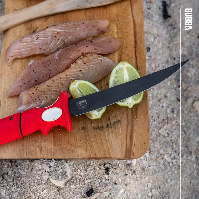 Alt view image 2 of 7 - 7" Tapered Flex Folding Knife with Non-Slip Grip Handle, Offset Full Tang Stainless Steel Blade, Lanyard Hole and Synthetic Sheath for Fishing