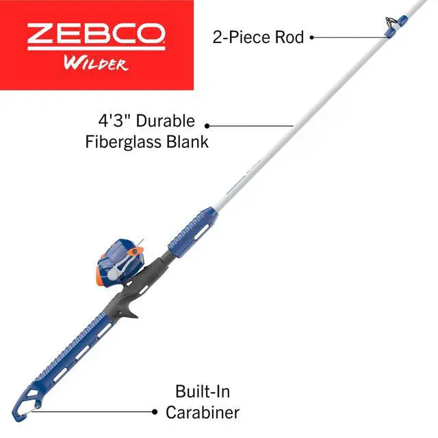 Alt view image 2 of 7 - Wilder Fishing Reel and Rod Combo, 4'3" Durable Fiberglass Rod with Built-In Carabiner, Patented No-Tangle Reel, Pre-Spooled with 6-Pound Cajun Fishing Line