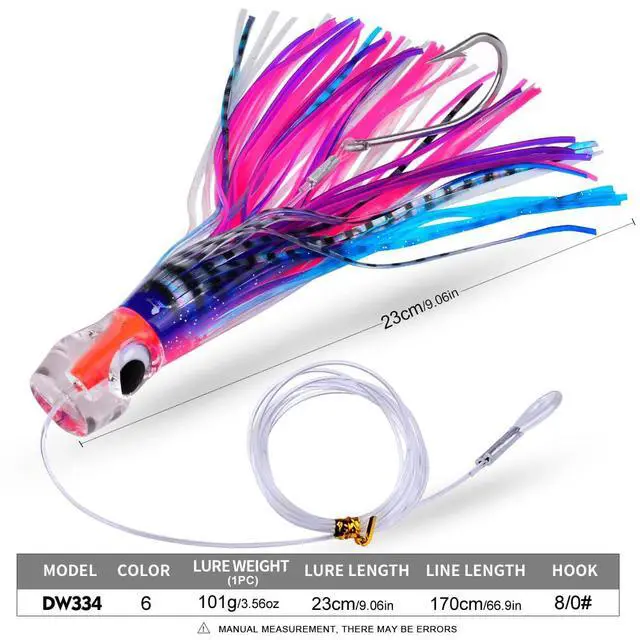 Alt view image 2 of 7 - Fishing Trolling Lures - Big Game Deep Sea Fishing Saltwater Rigged Trolling Lure for Marlin Tuna Wahoo Mahi Dolphin - 6-9 inch 6pcs Bait Set with Mesh Bag