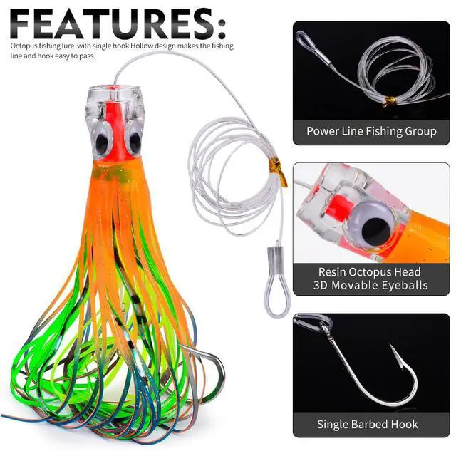 Alt view image 3 of 7 - Fishing Trolling Lures - Big Game Deep Sea Fishing Saltwater Rigged Trolling Lure for Marlin Tuna Wahoo Mahi Dolphin - 6-9 inch 6pcs Bait Set with Mesh Bag