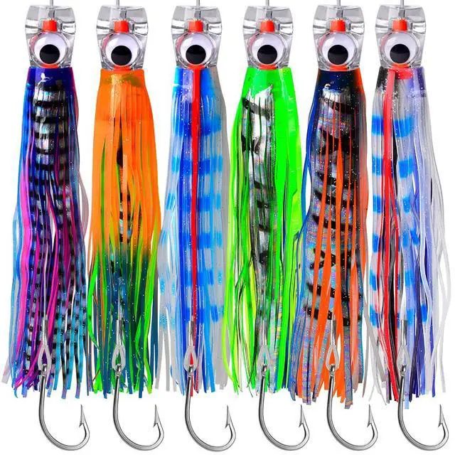 Alt view image 5 of 7 - Fishing Trolling Lures - Big Game Deep Sea Fishing Saltwater Rigged Trolling Lure for Marlin Tuna Wahoo Mahi Dolphin - 6-9 inch 6pcs Bait Set with Mesh Bag