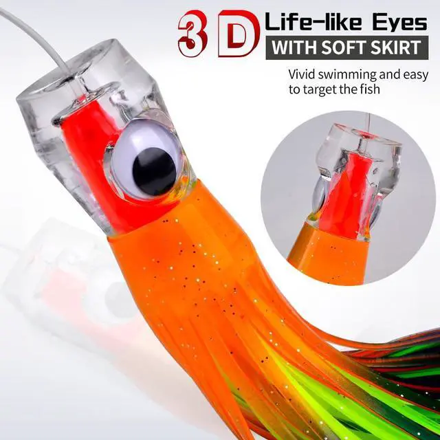 Alt view image 6 of 7 - Fishing Trolling Lures - Big Game Deep Sea Fishing Saltwater Rigged Trolling Lure for Marlin Tuna Wahoo Mahi Dolphin - 6-9 inch 6pcs Bait Set with Mesh Bag