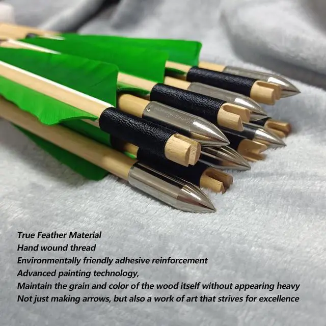 Alt view image 3 of 7 - Wooden Arrows Archery Handmade Arrows 33inch Shaft with Turkey Feather Fletching for Recurve Bow Longbow Hunting Practice 12PACK