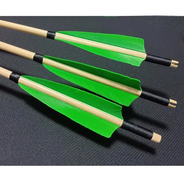 Alt view image 4 of 7 - Wooden Arrows Archery Handmade Arrows 33inch Shaft with Turkey Feather Fletching for Recurve Bow Longbow Hunting Practice 12PACK