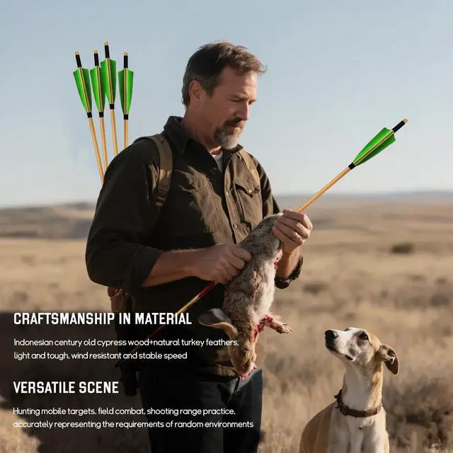 Alt view image 7 of 7 - Wooden Arrows Archery Handmade Arrows 33inch Shaft with Turkey Feather Fletching for Recurve Bow Longbow Hunting Practice 12PACK
