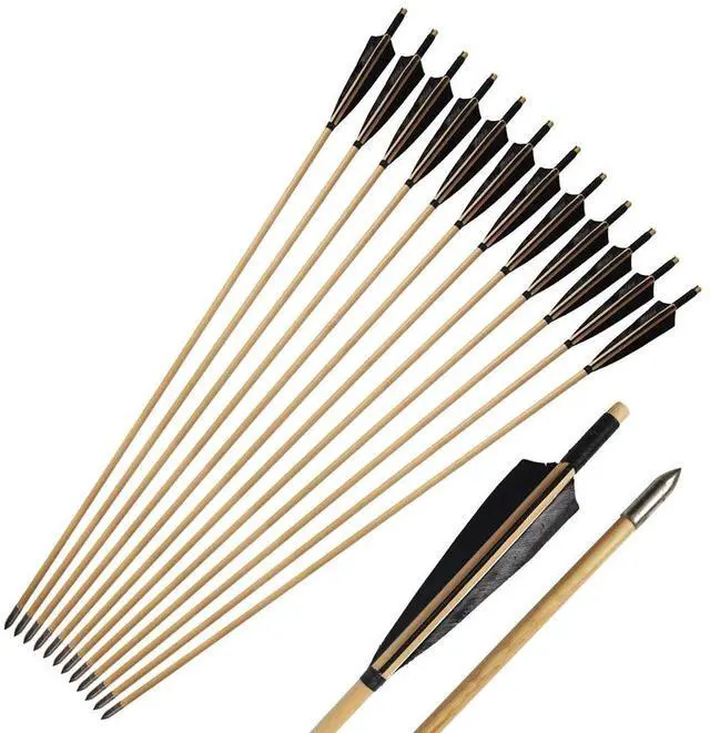 Main image of Wooden Arrows Archery Handmade Arrows 33inch Shaft with Turkey Feather Fletching for Recurve Bow Longbow Hunting Practice 12PACK