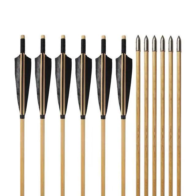 Alt view image 6 of 7 - Wooden Arrows Archery Handmade Arrows 33inch Shaft with Turkey Feather Fletching for Recurve Bow Longbow Hunting Practice 12PACK