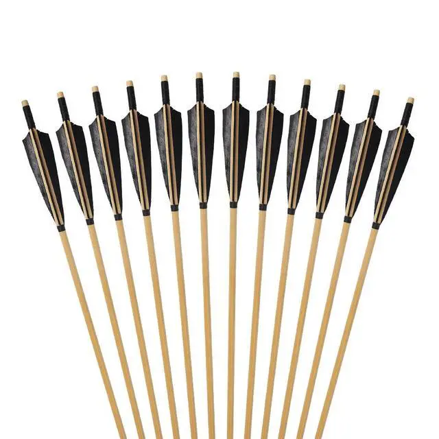 Alt view image 7 of 7 - Wooden Arrows Archery Handmade Arrows 33inch Shaft with Turkey Feather Fletching for Recurve Bow Longbow Hunting Practice 12PACK