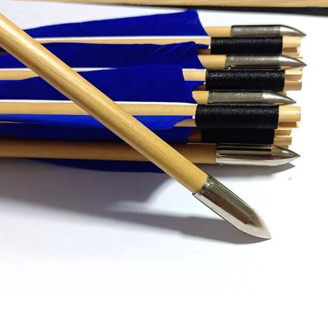 Alt view image 3 of 7 - Wooden Arrows Archery Handmade Arrows 33inch Shaft with Turkey Feather Fletching for Recurve Bow Longbow Hunting Practice 12PACK