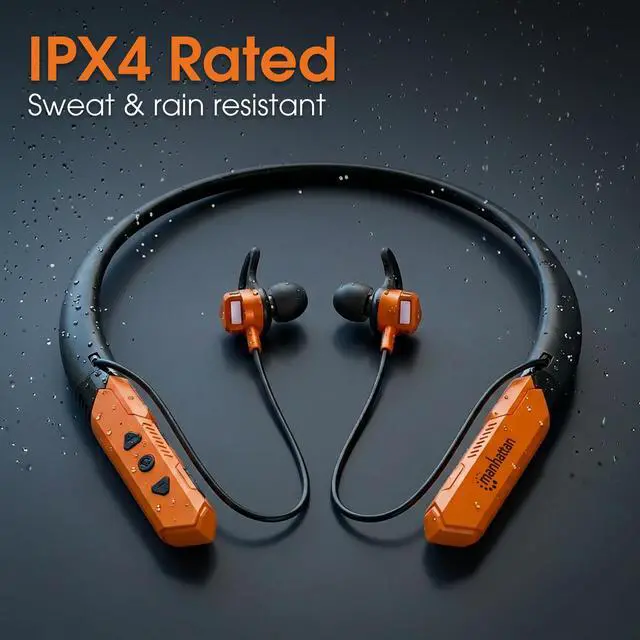 Alt view image 6 of 7 - Bluetooth 5.2 Neckband Earbuds, 15-Hour Battery, Inline Mic, IPX4 | 5.2 in-ear audio, voice control, USB-C charging, magnetic backs, ear hooks, S/M/L tips, secure fit, 15-hour use | 179829FBA