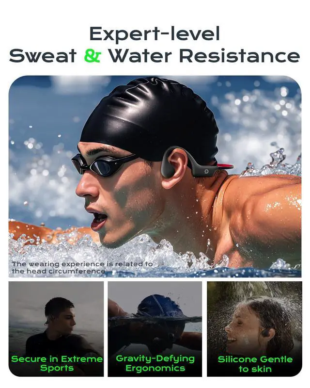 Alt view image 7 of 7 - Open Ear Sport Headphones, Wireless Bone Conduction Earphones, Built-in 32GB MP3,with Mic, IP68, Sweat & Water Resistant, Up to 8 Hours Battery, Bluetooth 5.3,for Running,Swimming,Workouts