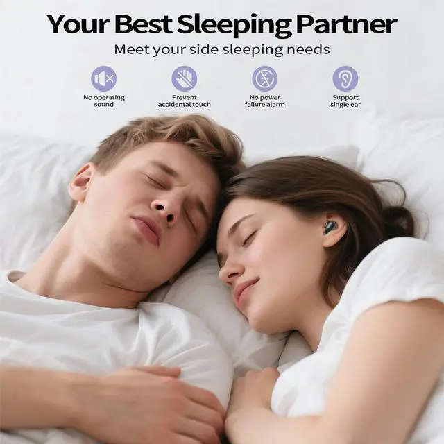 Alt view image 2 of 7 - Sleep Earbuds, Mini ANC Wireless Earbuds Bluetooth 5.4 Headphones Deep Bass Stereo, 48H Playtime Ear Buds, 4 ENC Noise Cancelling Mic, IP7 in Ear Earphones for Side Sleepers,Touch Control