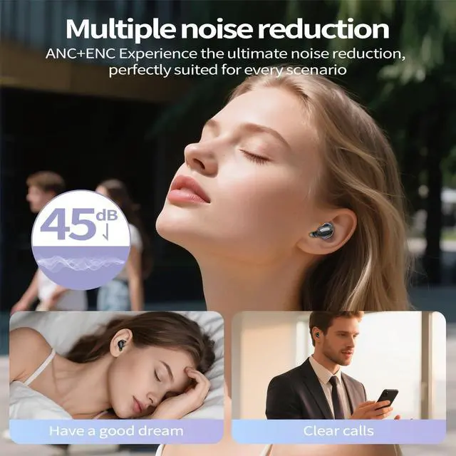 Alt view image 4 of 7 - Sleep Earbuds, Mini ANC Wireless Earbuds Bluetooth 5.4 Headphones Deep Bass Stereo, 48H Playtime Ear Buds, 4 ENC Noise Cancelling Mic, IP7 in Ear Earphones for Side Sleepers,Touch Control