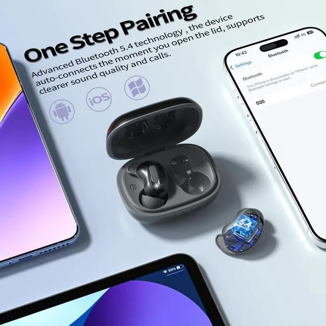 Alt view image 5 of 7 - Sleep Earbuds, Mini ANC Wireless Earbuds Bluetooth 5.4 Headphones Deep Bass Stereo, 48H Playtime Ear Buds, 4 ENC Noise Cancelling Mic, IP7 in Ear Earphones for Side Sleepers,Touch Control