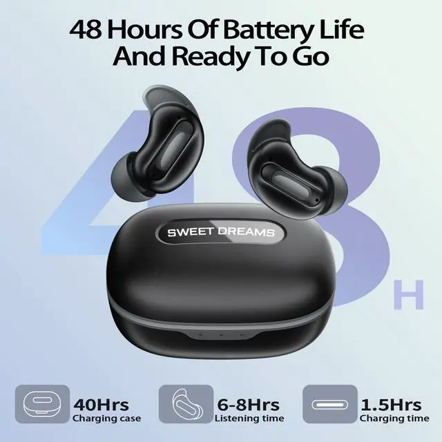 Alt view image 7 of 7 - Sleep Earbuds, Mini ANC Wireless Earbuds Bluetooth 5.4 Headphones Deep Bass Stereo, 48H Playtime Ear Buds, 4 ENC Noise Cancelling Mic, IP7 in Ear Earphones for Side Sleepers,Touch Control