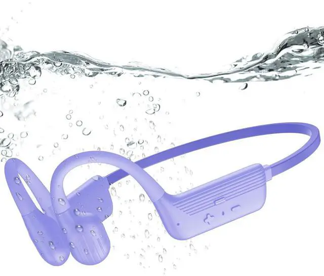 Main image of Swimming Headphones Underwater, IP68 Waterproof Bone Conduction Headphones, Bluetooth 6.0 Open Ear Swim Earbuds with 32GB Built-in MP3,Adjustable Headband for Swim Cap/Hat,Dual Device Pairing (Purple