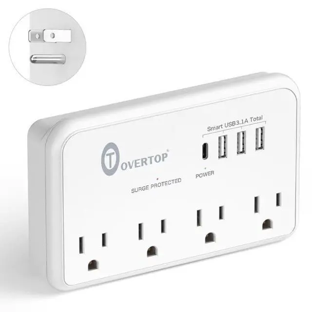 Alt view image 2 of 7 - Wall Outlet Extender,Multi Plug Surge Protector,1800J | 1875W/15A,4 AC Outlet Splitter, 4 USB Ports (1 USB C), ETL Listed,Small Wall Charger for Home Office Travel Dorm