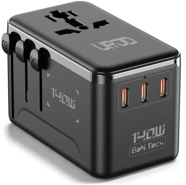 Main image of 140W Max GaN Universal Travel Adapter for Europe UK US 200+ Countries | 3 USB C 1 USB A + 2500W AC Outlet, USB-C Fast Charger for MacBook Pro/Air, iPhone, iPad, Laptop, GaN Fast Charging Technology