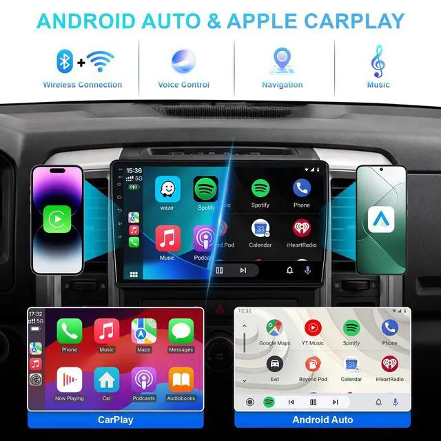 Alt view image 4 of 7 - 10.2" 8 Core 4+64GB Car Radio Stereo Upgrade for 2009-2012 Dodge Ram 1500 2500 3500, Plug and Play Android 13 Head Unit with Wireless Carplay/Android Auto/1080P Backup Camera