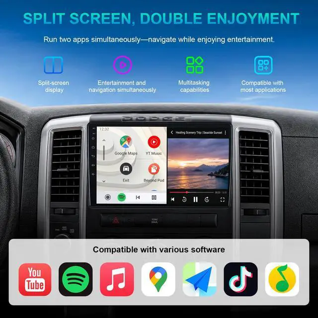 Alt view image 7 of 7 - 10.2" 8 Core 4+64GB Car Radio Stereo Upgrade for 2009-2012 Dodge Ram 1500 2500 3500, Plug and Play Android 13 Head Unit with Wireless Carplay/Android Auto/1080P Backup Camera