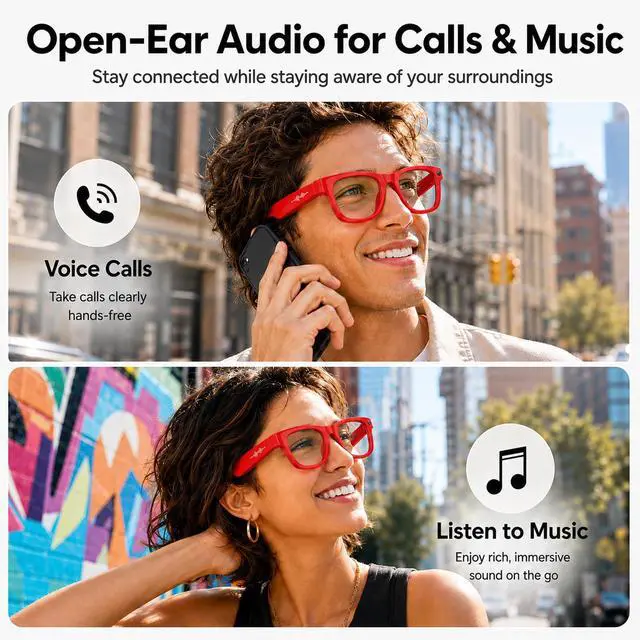 Alt view image 4 of 7 - AI Smart Glasses with Camera Stabilization - 8MP POV Video Recording, Real-Time AI Translation, Smart Assistant, Dual-Mic Noise Canceling for Travel & Meetings - Anti-Blue Light, Red Frame