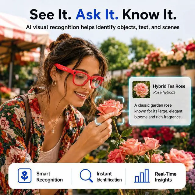 Alt view image 6 of 7 - AI Smart Glasses with Camera Stabilization - 8MP POV Video Recording, Real-Time AI Translation, Smart Assistant, Dual-Mic Noise Canceling for Travel & Meetings - Anti-Blue Light, Red Frame