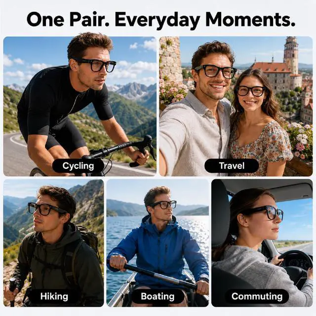 Alt view image 7 of 7 - AI Smart Glasses with Camera Stabilization - 8MP POV Video Recording, Real-Time AI Translation, Smart Assistant, Dual-Mic Noise Canceling for Travel & Meetings - Anti-Blue Light, Red Frame