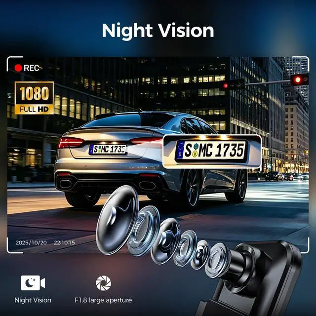 Alt view image 3 of 7 - Mirror Dash Cam,Rear View Mirror Camera 10'', 1080P FHD Full Touch Screen Dash Cam Front and RearCam with Night Vision, Streaming Media 170°Wide Angle Parking Assistance Free 32GB Card